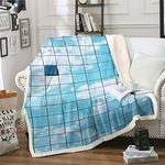 Window Mirroring Fleece Throw Blanket Blue Sky White Clouds Sherpa Blanket for Bed Sofa Checkered Simplicity Plush Blanket Warm Fuzzy Blanket BedBlue Single 50x60