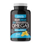 AquaOmega 5x Ultimate Strength High EPA with DHA Omega-3 Supplement with Vitamin D, Wild Caught Super Omega 3 Fish Oil Capsules, 3456mg of Pro Omega 3, 240 Softgels