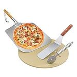 Onlyfire Pizza Tool Kits - Pizza Stone, Pizza Peel with Wooden Handle, Pizza Cutter and Spatulas, Good for Cooking, Baking Pizza, Cookies, Bread on Grill/Oven