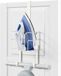 Over The Door/Wall Mount Ironing Board Hanger, Laundry Room Iron and Ironing Board Caddy Storage Holder, Black (White)