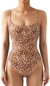 SUUKSESS Women Sexy Square Neck Thong Bodysuit Backless Sleeveless Cami Body Suit Top (Deer Print, L)