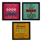 Indianara 3 Piece Set of Framed Wall Hanging Motivational Office Decor Art Prints 8.7 inch X 8.7 inch Without Glass-Multicolour