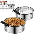 Dog Kennel Bowls for Crates, Dog Crate Water Bowls No Spill, 2 Pack Hanging Kennel Food Water Bowl Mountable Cage Accessories, Stainless Steel Pet Dish Feeder Coop Cup for Cat Puppy Bunny Bird Ferret