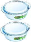 Pyrex Essentials Glass Round Casserole Dish with Lid 1.0L Transparent (Pack of 2)