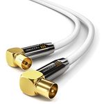 deleyCON 2m (6.56 ft.) TV Antenna Cable Coaxial Cable Gold-Plated Connector 2x 90° Angle Metal Connector UltraHD FullHD HDTV 100dB - White