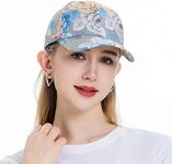 ZLYC Womens Fashion Floral Print Baseball Cap Adjustable Strapback Sun Hat Light Blue