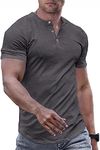 JMIERR Mens Muscle Slim Fit Button Henley Shirts Summer Crewneck Short Sleeve Longline Fitted T-Shirt Gym Workout Athletic Tee Shirt for Men, XL, Grey1