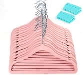 ilauke 20 Pack Kids Velvet Hangers, Children’s Clothes Hangers, Ultra Thin Space Saving Non-Slip 360° Swivel Hook Baby Velvet Hangers with 10 Finger Clips (Pink)