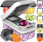 Mueller Pro-Series V Blade Vegetable Chopper, Onion Chopper, Egg Slicer, Spiralizer, Dicer, Food Chopper Veggie Fruit Cutter, French Fry Cutter, Kitchen Gadgets 2024 w Food Container White Sand/Grey