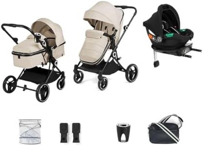 Ickle Bubba Atom 3 in 1 Travel System Pushchair & ISOFIX Base Bundle, Stone