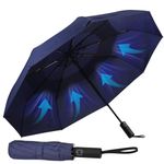 Hannstar Compact Umbrella Windproof Strong - Double Canopy, Light Weight, Automatic, Durable and Portable - Wind Resistant, Small Folding Backpack Umbrella for Rain - Men and Women