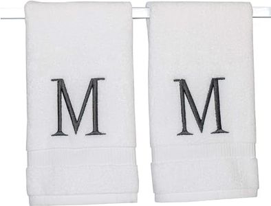 Dark Gray Initial Hand Towel for Bathroom - Monogrammed Luxury Hotel Quality Decorative Embroidered Towel for Powder Room, Spa - GOTS Organic Certified - Set of 2 Letter M