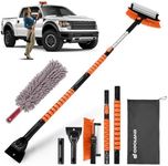 Odoland 56.8" Extendable Snow Brush for Car, 3 in 1 Ice Scrapers Adjustable Removal Tools with Squeegee and Duster, 360° Pivoting Brush Head for Truck SUV MPV Van RV Xmas Gift