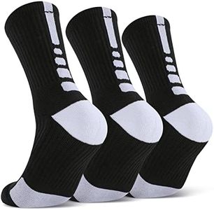 Disile Elite Basketball Socks, Cushioned Athletic Sports Crew Socks for Men & Women…, 3 Pairs Black/White, Large