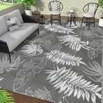 Falflor 180x270cm Outdoor Area Rug Plastic Reversible Mats Outdoor Camping Rug Waterproof Indoor Outdoor Rug Large Floor Mat for RV Patio Beach Backyard Deck (Grey)