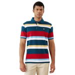 FAHRENHEIT Poly Cotton Stripe Pique Polo Short Sleeves T Shirt (Fresh Melon, L)