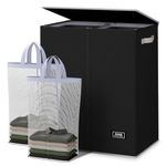 SOLEDI 145L Extra Large Laundry Basket Collapsible Laundry Hamper Double Clothes Baskets with Lid and Removable Bag, Washing Storage Dirty Clothes Bag Home Storage Basket for Laundry - Black