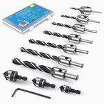 Amoolo 10-Pack Countersink Drill Bit Set with 1 Free Hex Key Wrench, 7 Pcs High Carbon Steel Countersink Drill Bits for Wood, 3 Pcs Hex Shank Wood Countersink Bits (1/2 inch 5/8 inch 3/4 inch ), Woodworking Carpentry Reamer