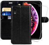 iPhone XR Wallet Case,6.1-inch,MONASAY [Glass Screen Protector Included] Flip Folio Leather Cell Phone Cover with Credit Card Holder for Apple iPhone XR,Black