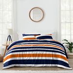 Sweet Jojo Designs 3-Piece Navy Blue, Orange and White Childrens, Teen Full/Queen Boys Stripe Bedding Set Collection