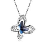 AOBOCO Sterling Silver Butterfly Pendant Necklace with Crystals, Birthday Jewellery Gifts for Women Girls