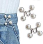 FEORA 2 Pcs Adjustable Jeans Button Pins for Women Waist Fit Tightening, Adjustable Waist Buckle Extender for Jeans, Waist Tightener Jeans Button for Loose Jeans, Pants, Skirts (No Sewing Required) (White Pearl)