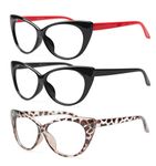 SOOLALA Womens 3-Pair Value Pack Fashion Designer Cat Eye Glasses, 3 Pairs Mixed Colors, Large