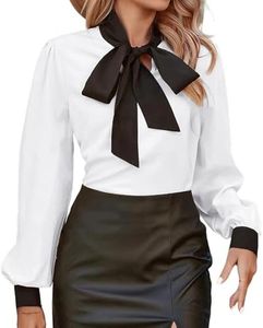 Avanova Women Tie Neck Bishop Long Sleeve Shirts Casual Work Blouses Tops, White a, X-Large