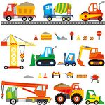 DECOWALL DS-8012 Construction Site Cars Island (Small) Kids Wall Stickers Decals Peel and Stick Removable for Nursery Bedroom Living Room Art murals Decorations