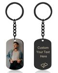 Personalised Keyring for Men and Women, Resin Protection Scratch Resistant, Engraved Custom Keychain with Photo and Text, Family, Dad, Boyfriend, Girlfriend Gift(Rectangle Gold, Color Pic and Text)