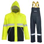 FWG Men's Workwear PRO Rain Suit - Ultimate Safety & Comfort | Waterproof, Durable PU Jacket & Bib Pants Set.(Fluorescence-reflective,3XL)