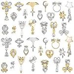 36 Pcs Luxury Rhinestone for Nails, EBANKU 3D Shiny Nail Art Charms Diamonds Metal Nail Jewelry Nail Beauty Design Charms Gold Silver Heart Pearl Crystal Gems for Girl Women DIY Nail Design