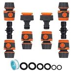 Garden Hose Connector for Hose Pipe, Outside Tap to Hose, Hose to Hose Connector Fittings Set - 6 Quick Connector for Hose, 2 Adapter Connector for Tap 3/4''&1/2'' 2 in 1, 2 Double Male Hose Connector