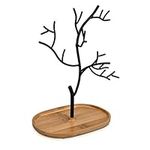 Navaris Metal Jewellery Tree Stand - Organiser Hanger Display Holder with Wooden Dish Base to Store Necklaces, Bracelets, Rings, Accessories