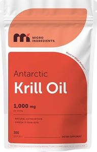 Micro Ingredients Antarctic Krill Oil Supplement, 1000mg Per Serving, 300 Soft-Gels, Rich in Omega-3s EPA, DHA & Natural Astaxanthin, Supports Immune System & Brain Health, Easy to Swallow