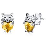 Cat Earrings 925 Sterling Silver Earrings Studs with Yellow Cubic Zirconia Cat Gifts for Girls Cute Earings Cat Jewellery for Women Cat Owner Lover