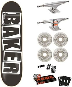 Baker Skateboard Complete Logo Black/White 8.125" with Independent Trucks, Spitfire Wheels, Bones Reds Bearings, Hardware, and Griptape