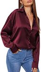 Chigant Satin Silk Blouse Button Do