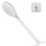 Mczxon Bath Body Back Shower Brush with Curved Long Handle for Exfoliating Skin Improve Blood Circulation, Back Scrubber Bath Shower Wet or Dry Brushing Body Brush(Transparent Handle)