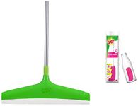 Scotch-Brite Plastic Floor Squeegee Wiper -with Telescopic Handle (Green/Silver) & Scotch-Brite Plastic Bottle Cleaner Brush (Pink and White)