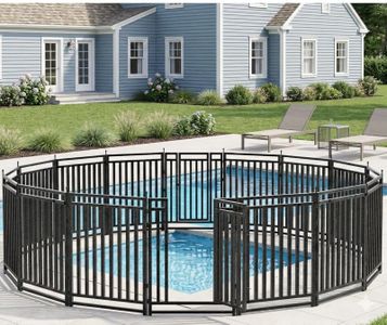 Petorldog Metal Swimming Pool Fence 36ft (L) × 40in (H), 14 Panels & 2 Gates, In-Ground Pool Safety Fence with Reinforced Stakes, for Patios & Gardens, Black-Silver