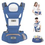 Golden Bee Comfort Nest Baby Carrier With Hip Seat, Multi-Carry Positions, Ergonomic Design, Newborn to Toddler, 100% Cotton Fabric with Breathable Mesh, 4 to 36 Months, Up to 20 kg,for All Seasons (BLUE)