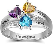 CEKAMA 925 Sterling Silver Rings Mothers Rings with 3 Birthstones Customized Heart Ring for Women Gold Plated in White Gold Mother Days Birthday Anniversary for Women Grandma Mom