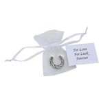 Metal Planet Ltd Pewter Horseshoe Pocket Charm with Gift Bag & Card. Gift message card reads 'For Love For Luck Forever'