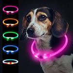 Mardiko Light up Dog Collar Rechargeable Adjustable Length for Small Medium Large Dogs Cats, Flashing LED Puppy Collars Illuminated Dog Collars with 3 Light Modes Waterproof, Pink