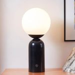 Brightech Mila Tall LED Table Lamp - Bedside Reading Light with Elegant Marble Base, Globe Lamp Shade - Modern Desk and Nightstand Lamp with Ambient Lighting for Bedroom, Living Room, Office - Black