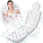 Bathtub Pillow Full Body, Luxury Bath Cushion for Tub with 160 Suction Cups, Bath Mat for Head and Neck Support with Laundry Bag White (56.2 x 16.2)