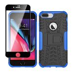 Yiakeng iPhone 8 Plus Case, iPhone 7 Plus Phone Case with Screen Protector, Shockproof Silicone Protective with Kickstand for iPhone 8 Plus (Blue)