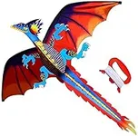 HENGDA KITE-Upgrade Classical Dragon Kite Stereoscopic Dragon Kites for Kids & Adults Easy to Fly for Beginner Easter 55inch x 62inch Single Line with Tail