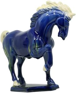 Ceramic Horse Sculpture -8 inch Hand Made Tang Sancai-Tang Tri-Color Cultural Art Piece for Home, Office Decor (Blue)